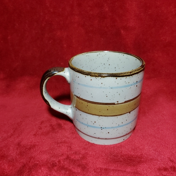 Vintage 1970's Stoneware MCM Coffee Mug Speckled With Brown & Blue Circles Korea - Picture 4 of 6